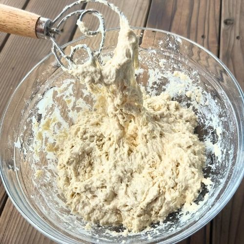 shaggy, moist sourdough bread dough